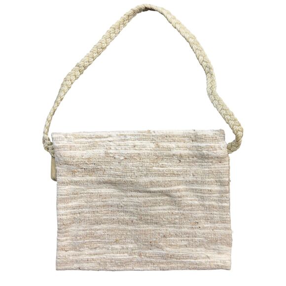 Women's Messenger Shoulder Bag Woven Beige Turquoise Stone Bead Braided Strap - Picture 2 of 8